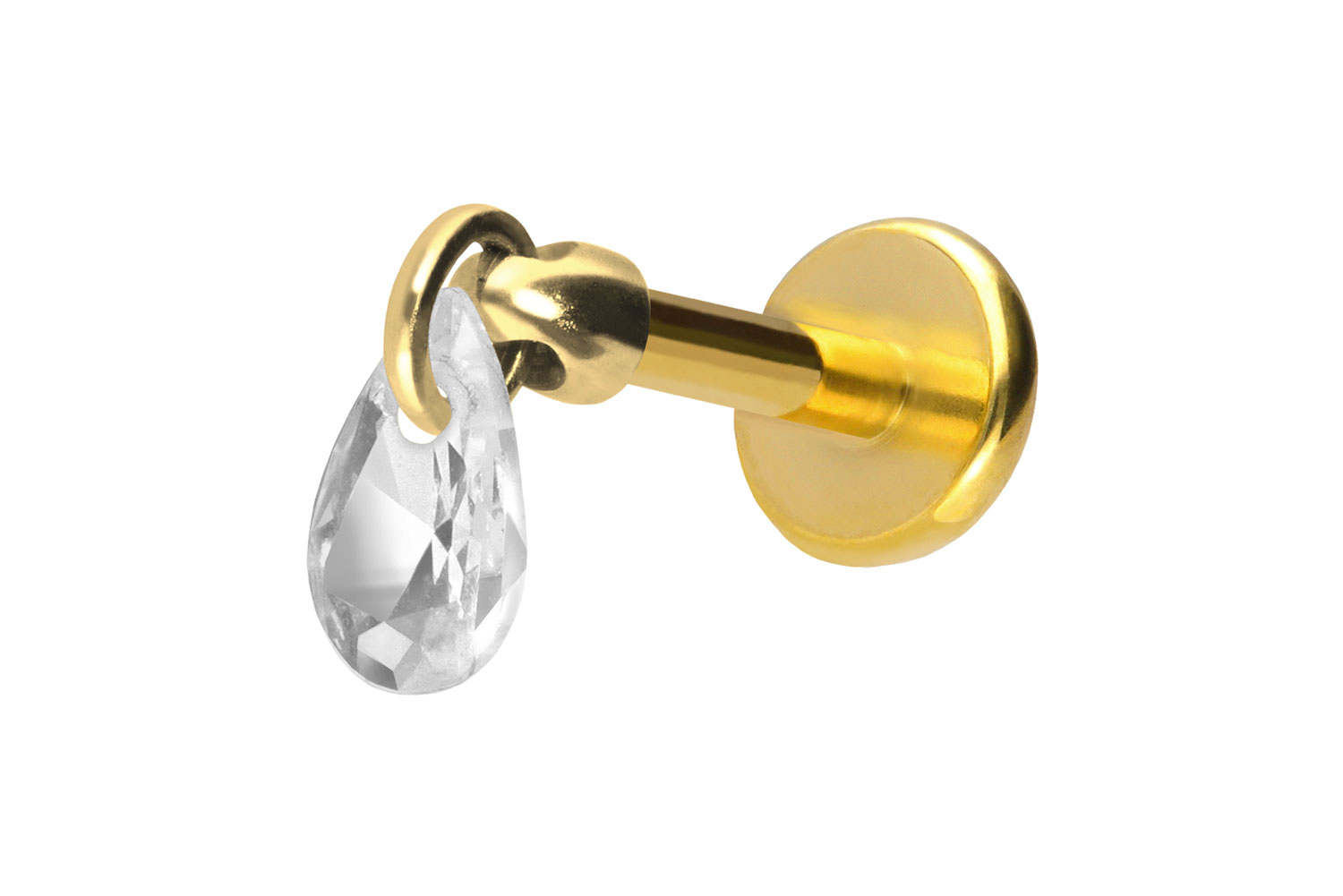 Titan Labret Piercing mit Push Fit KRISTALLTROPFEN